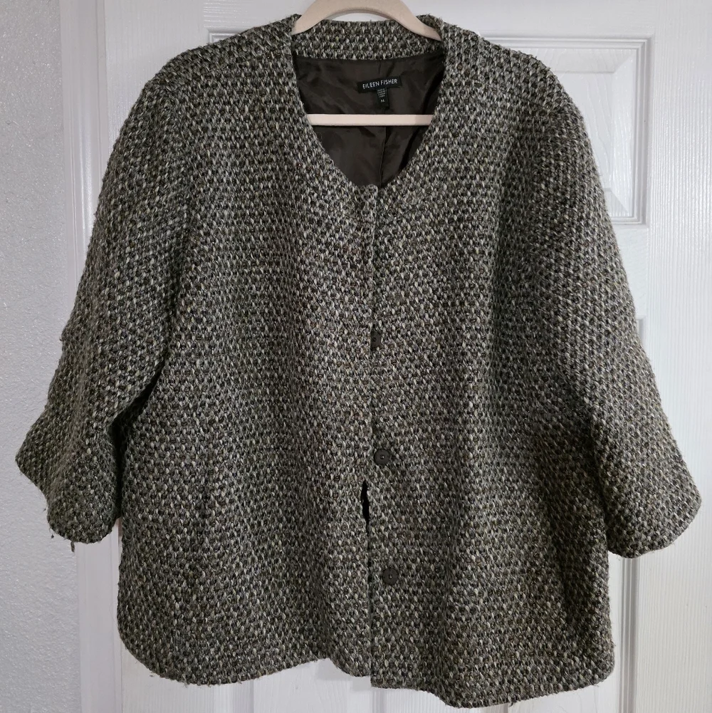 EILEEN FISHER Women's Textured jacket Coat Knit Cottage Wool Quiet Luxury Merino